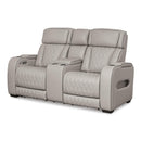  Manufacturer Color_Grey  -- Signature Design by Ashley Boyington Power Reclining Leather Match Loveseat with Console IMAGE 1