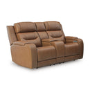  Manufacturer Color_Caramel  -- Signature Design by Ashley Knightington Power Reclining Leather Match Loveseat with Console IMAGE 1