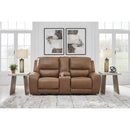  Manufacturer Color_Caramel  -- Signature Design by Ashley DeepWakes Power Reclining Leather Match Loveseat with Console IMAGE 5